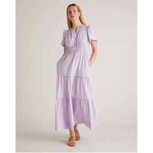 Quince Womens 100% Organic Cotton Poplin Tiered Maxi Dress Pastel Lilac S